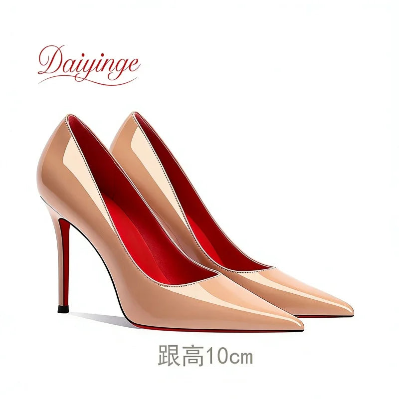 Sapatos femininos da tendência 2026: luxuosos, com sola vermelha, salto alto, bico fino, scarpin agulha de 12 cm, confortáveis para festas e casamentos.