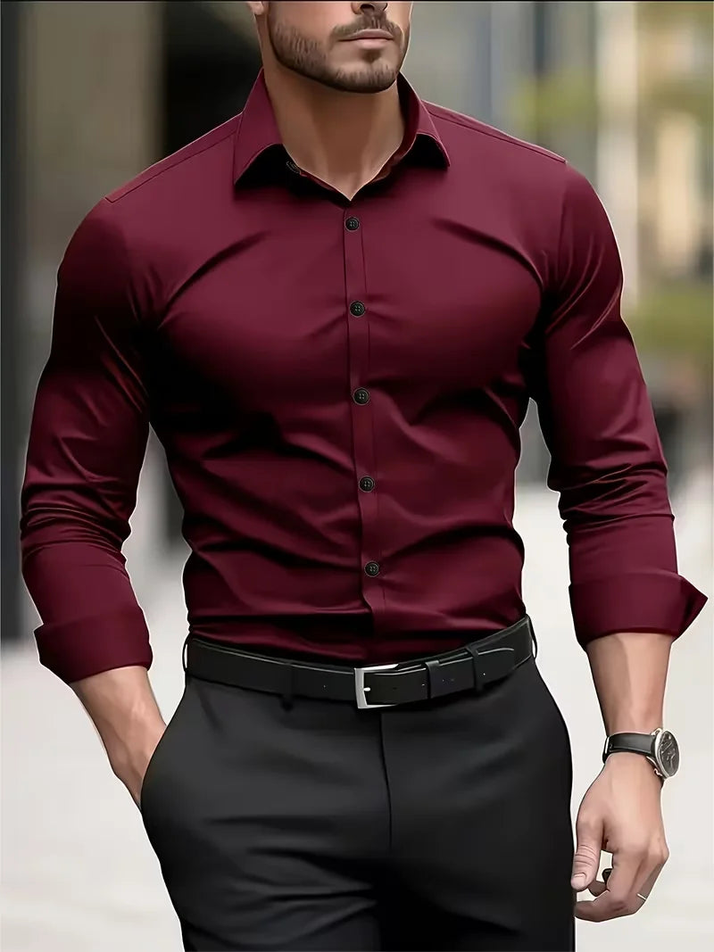 Camisa Masculina de Manga Longa Nova para o Verão, Roupa Formal de Negócios, Top Leve e Respirável para o Trabalho Diário