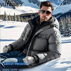 Casaco Casual com Capuz para Exterior, Jaqueta de Plumas Brancas para Homens, Casaco de Inverno Masculino, Impermeável, Capuz Removível, Parkas em Cores Sólidas