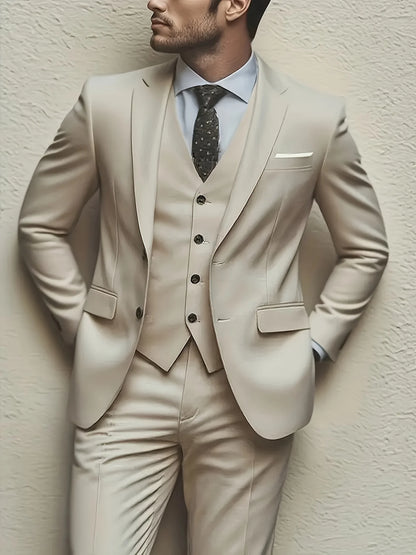 Conjunto de terno masculino de 3 peças, jaqueta + colete + calça, elegante de alta qualidade, adequado para casamentos, festas e ocasiões formais