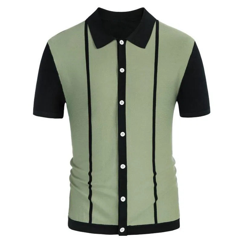 Novo verão camiseta masculina 2024 manga curta lapela listra impressão botão listra camisa polo moda pulôver topos