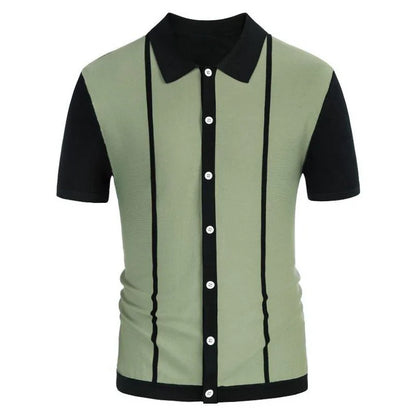 Novo verão camiseta masculina 2024 manga curta lapela listra impressão botão listra camisa polo moda pulôver topos