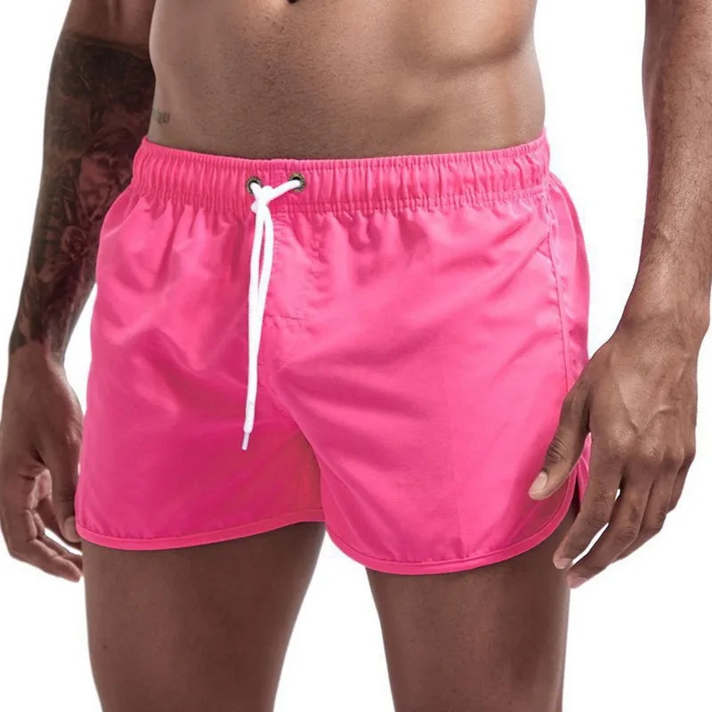 Calções de banho masculinos para o verão, calções de banho de marca, calções de banho sensuais, fatos de banho masculinos de cintura baixa e respiráveis para a praia.
