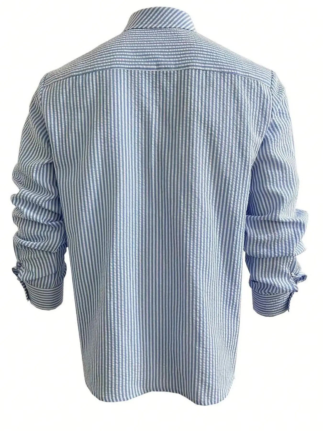 Camisa Masculina de Manga Longa Listrada com Corte Solto, Estilosa e Confortável para Uso Casual em Todas as Estações, Ideal para Atividades ao Ar Livre