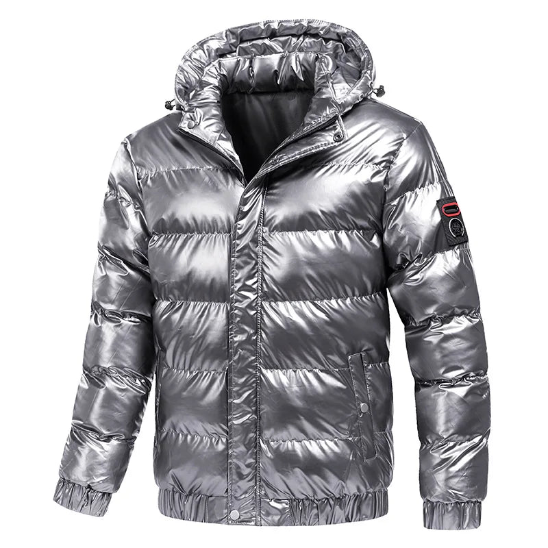 Jaqueta Masculina de Inverno Acolchoada à Prova de Frio Manga Longa Casaco Masculino Moderno Simples Cor Sólida com Capuz Removível Agasalho Masculino