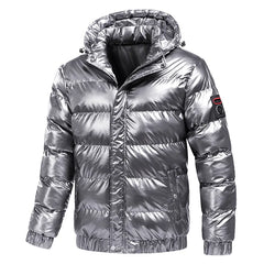 Jaqueta Masculina de Inverno Acolchoada à Prova de Frio Manga Longa Casaco Masculino Moderno Simples Cor Sólida com Capuz Removível Agasalho Masculino