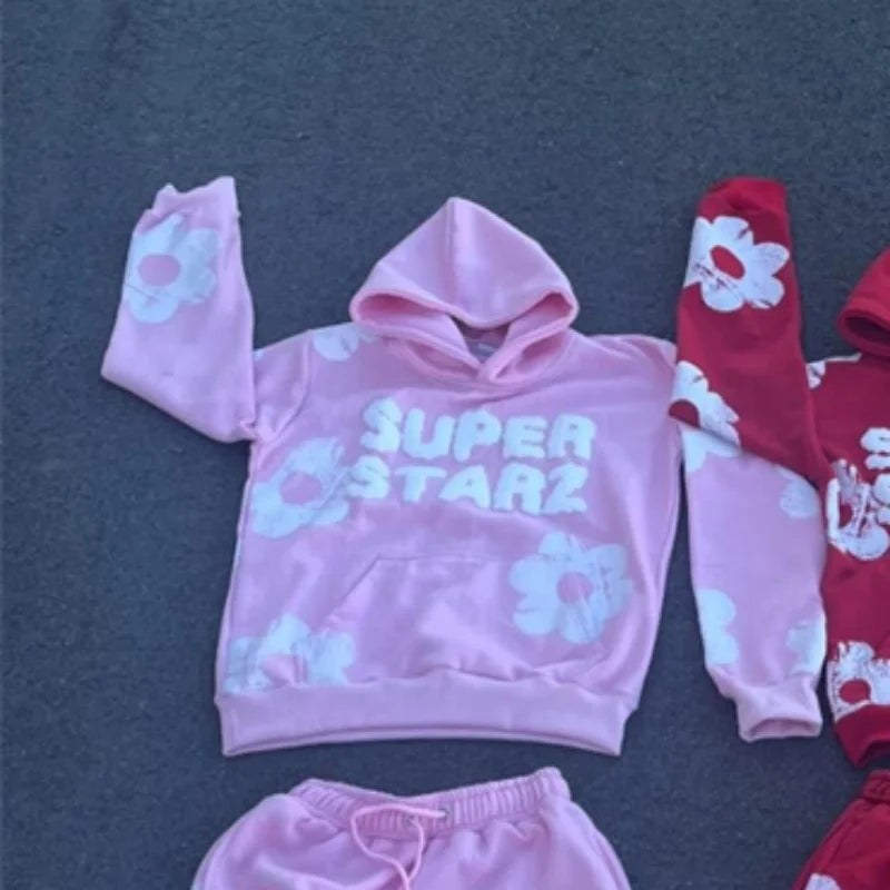Conjuntos com capuz com estampa para homens e mulheres, moletom retrô, streetwear Hip Hop, roupas Y2K, Harajuku, novo, primavera, outono, 2024