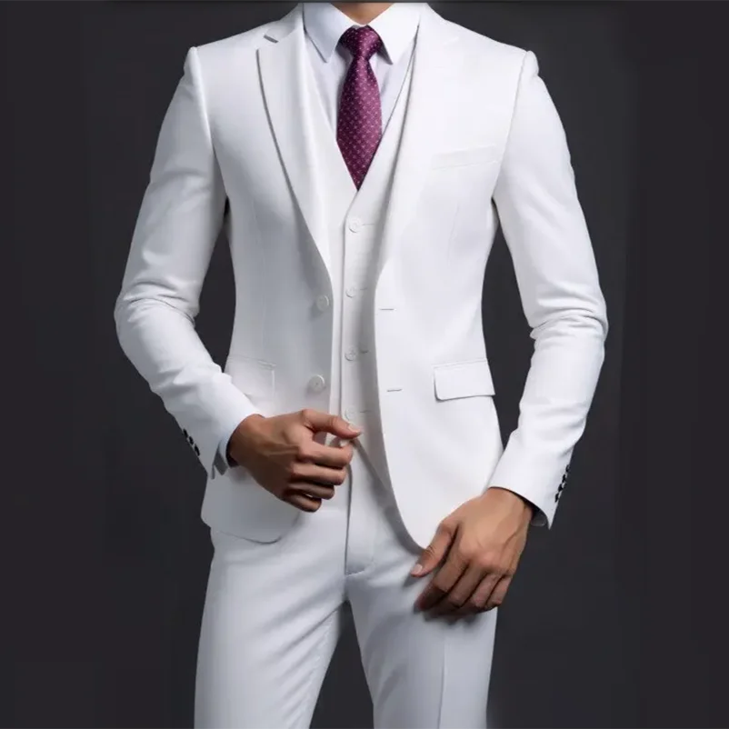 Terno (blazer + colete + calças) masculino elegante cavalheiro negócios estilo britânico cor sólida banquete anfitrião casual terno de casamento