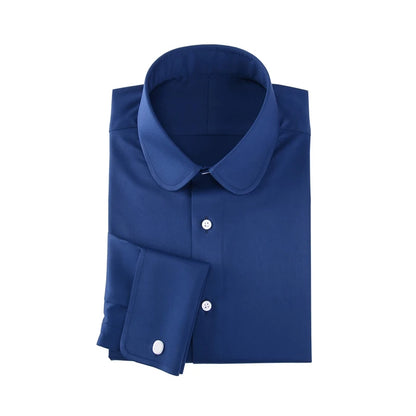 Camisa masculina clássica com gola Eton, gola arredondada, manga comprida, 100% algodão, punho regular, branca, personalizada para homens.