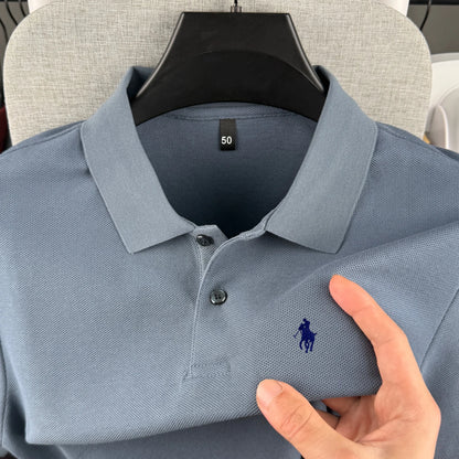 Camisa Polo Masculina de Manga Curta 100% Algodão Puro de Marca de Luxo, Coleção Verão 2026, com Bordado de Pônei, Estilo Golfe e Casual