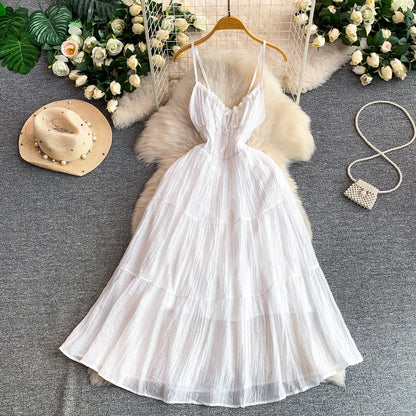 Vestido Elegante Roxo de Verão Feminino com Decote V, Sem Mangas, Cintura Marcada, Detalhes em Gaze, Estilo Casual Confortável para Feriados