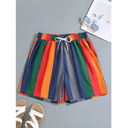 Listra 3d impresso board shorts casual masculino gráfico calças curtas verão havaiano respirável troncos de natação crianças solto shorts de gelo 2025