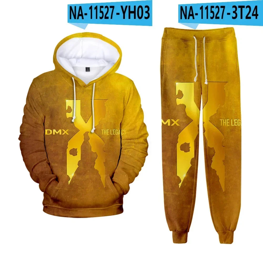 Hip hop rapper dmx impressão 3d conjuntos de treino masculino moda terno esportivo moletom com capuz + moletom roupas masculinas 2 peças conjunto