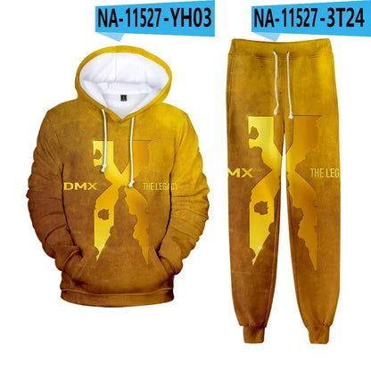 Hip hop rapper dmx impressão 3d conjuntos de treino masculino moda terno esportivo moletom com capuz + moletom roupas masculinas 2 peças conjunto