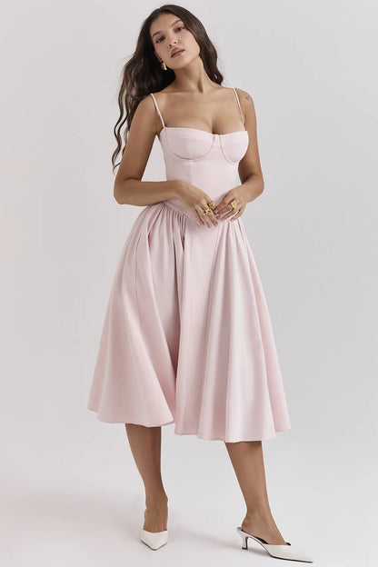 Elegante vestido plissado sem encosto sem mangas feminino, vestido Midi monocromático, vestido feminino de festa à noite, sexy, verão, 2024