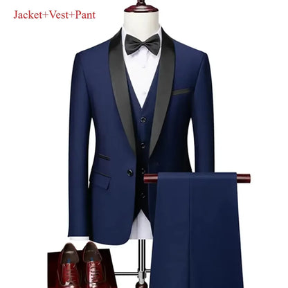 Lapela masculina preto terno conjunto casaco colete calças/negócios padrinhos noivo vestido de casamento fprmal blazer calças