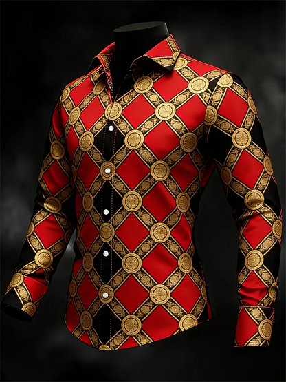 Nova camisa masculina de manga comprida com estampa 3D de trevo, padrão de alta qualidade, casual, com gola.