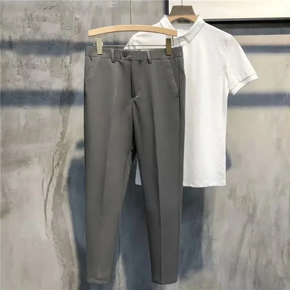 Calças Masculinas Casuais Estilo Japonês Verão 2022 Nova Tendência Marca Elegante com Caimento Fluido e Corte Reto Solto Comprimento 7/8