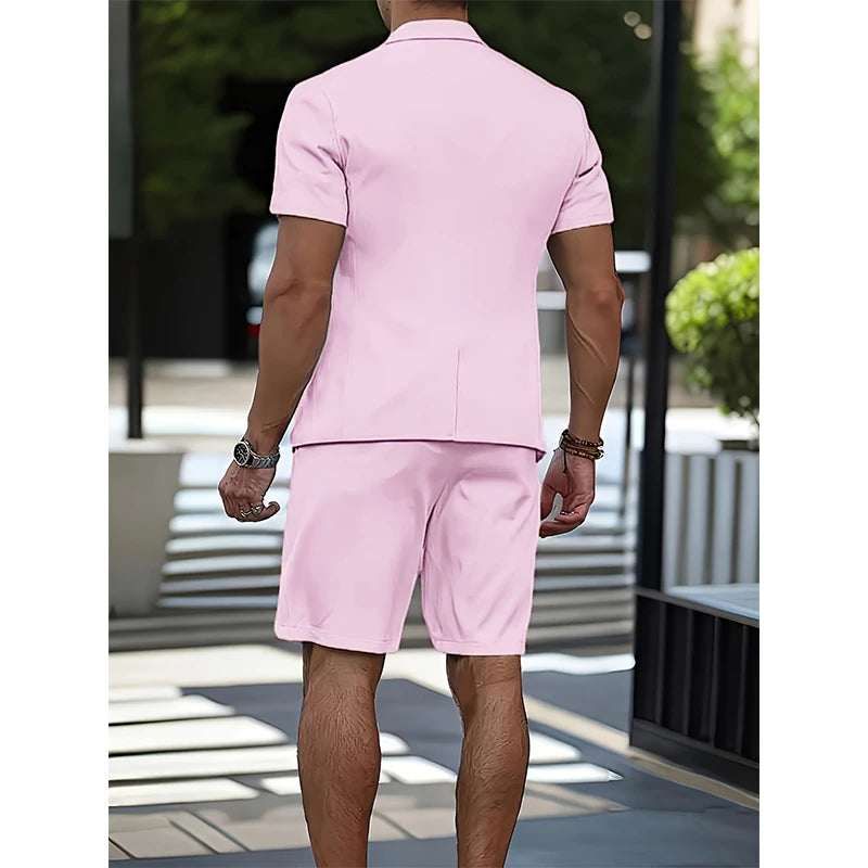 Terno masculino verão casual terno  2 peças moda manga curta terno blazer 5 polegadas vestido shorts para casamentos na praia ocasiões casuais