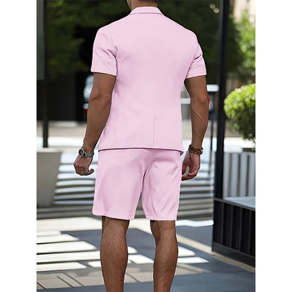 Terno masculino verão casual terno  2 peças moda manga curta terno blazer 5 polegadas vestido shorts para casamentos na praia ocasiões casuais