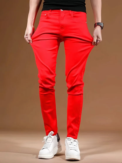 KING JEANS RED Men's Long Pants Bulletproof Business Office Style Simple And Versatile Suitable For Various Occasions