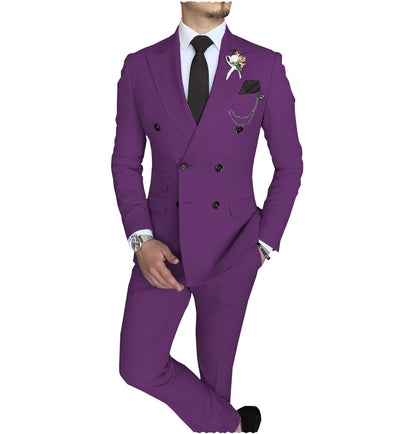 Terno slim fit trespassado masculino, jaqueta Peak Lapel, casual de negócios, blazer e calça de casamento, 2 peças