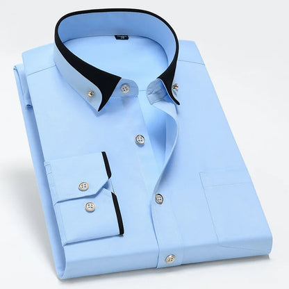 Camisa de negócios masculina manga longa botão para baixo camisa social anti-rugas escritório camisa masculina manga longa cor preta casual