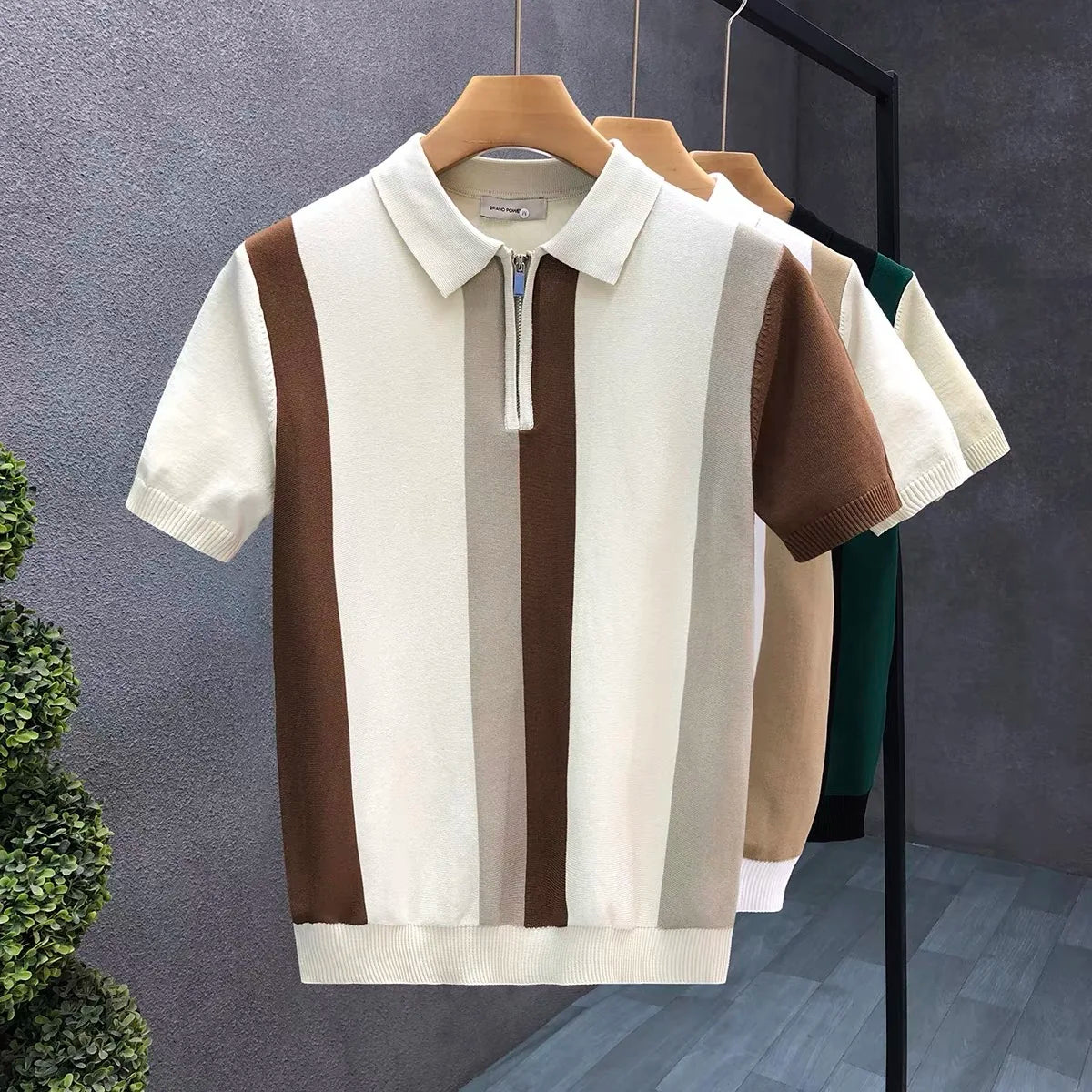 Meia zip estilo ocidental seda gelo fino suéter de manga curta para homens verão legal malha camiseta para homens camisa polo de alta qualidade