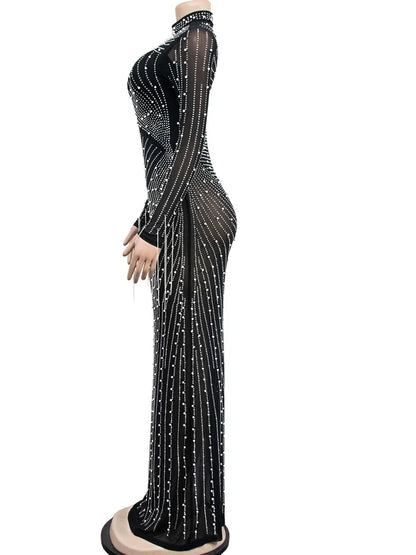 Beyprern-Vestido feminino de malha strass, vestido com franjas, roupas de cristal, vestidos glam, lindas pérolas, festa em malha