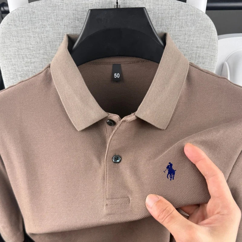 Camisa Polo Masculina de Manga Curta 100% Algodão Puro de Marca de Luxo, Coleção Verão 2026, com Bordado de Pônei, Estilo Golfe e Casual