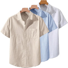 Primavera verão camisa de manga curta para homens cor sólida leve respirável elegante diário casual lapela bolso camisas