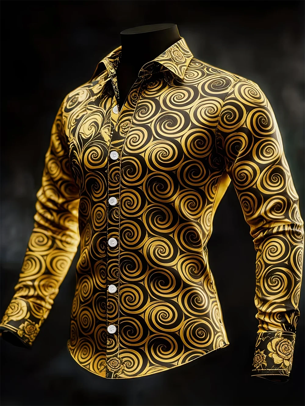 Nova Camisa Masculina de Manga Longa com Estampa 3D Cruzada e Padrão de Alta Qualidade, Blusa Casual de Manga Longa com Gola
