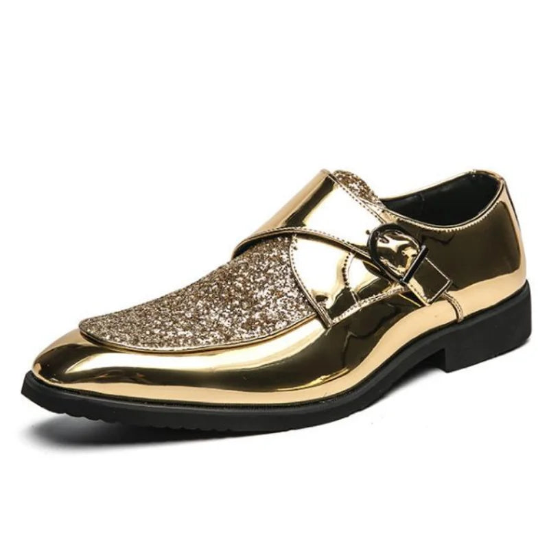 Sapatos masculinos casuais verão brilho ouro vestido de couro patente para homens mocassins de ouro negócios apontou bussiness luxo