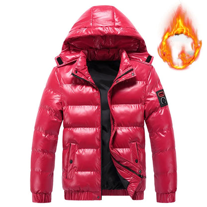 Jaqueta Masculina de Inverno Acolchoada à Prova de Frio Manga Longa Casaco Masculino Moderno Simples Cor Sólida com Capuz Removível Agasalho Masculino