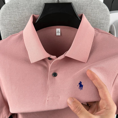 Camisa Polo Masculina de Manga Curta 100% Algodão Puro de Marca de Luxo, Coleção Verão 2026, com Bordado de Pônei, Estilo Golfe e Casual