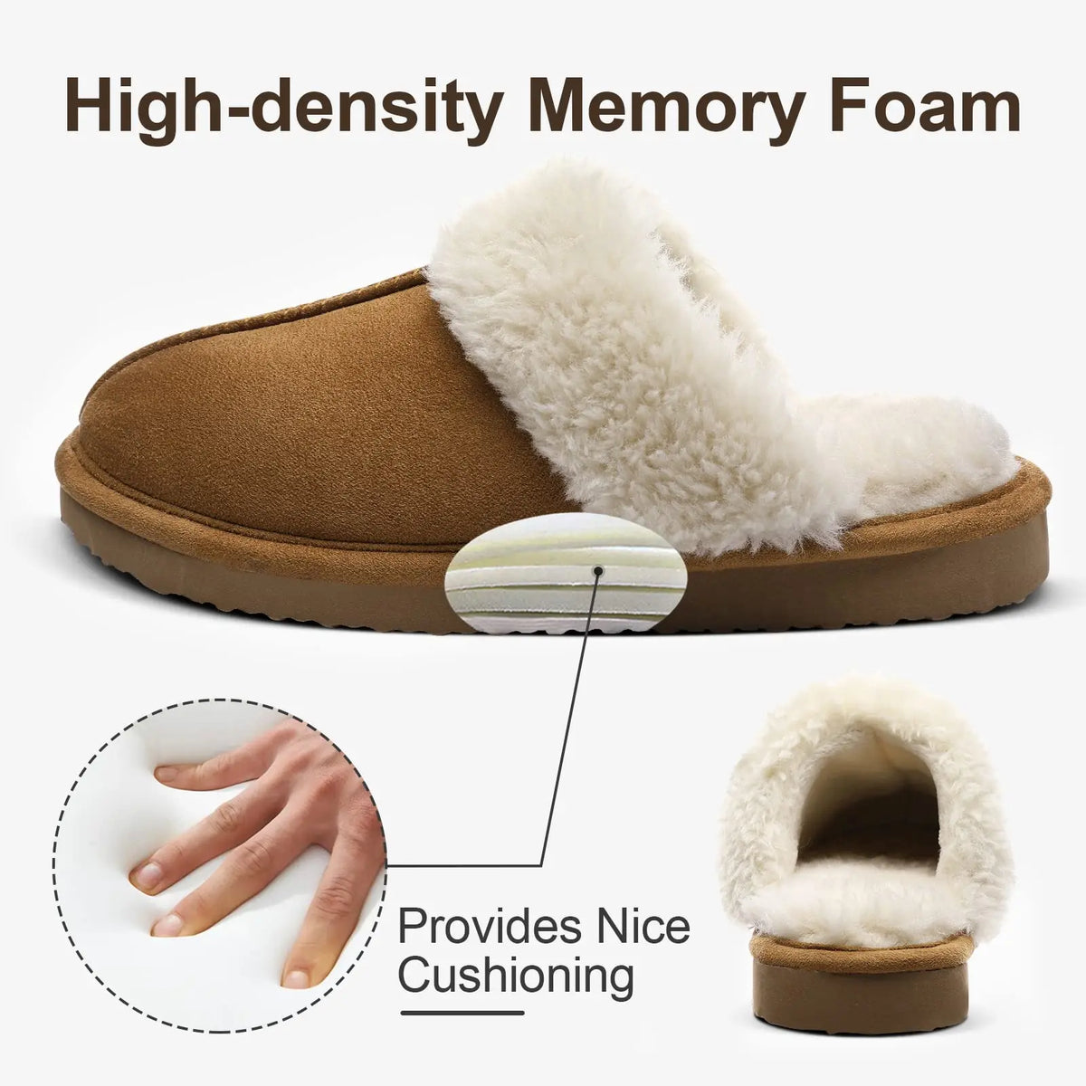 Chinelos de algodão evshine-luxuoso para mulheres, chinelo interior macio, espuma de memória confortável, sapato plano de pele ao ar livre, inverno