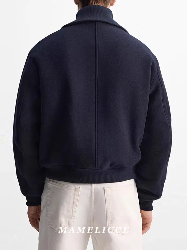 MAMELICCE Design Original Jaqueta Masculina de Tricô com Gola Alta em Algodão Imitação Lã, Acolchoada Grossa e de Alta Qualidade