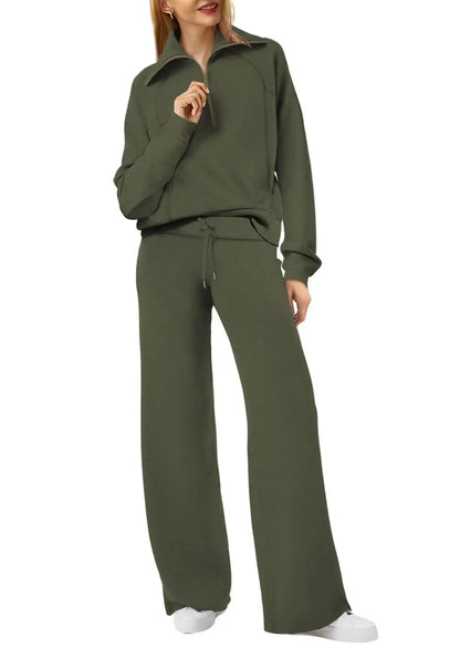 Conjunto de Moletom Feminino de 2 Peças: Blusão Forrado com Fleece Macio e Calça Fluida para Corrida ao Ar Livre e Viagens