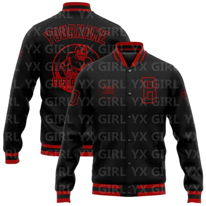 Jaqueta Varsity Personalizada Preta e Branca com Botões, Jaqueta de Baseball