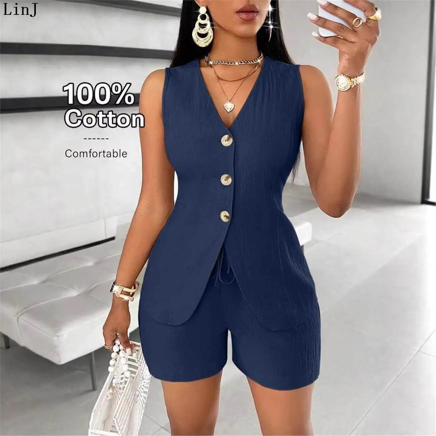 Conjunto Feminino Casual Spicy Girl 2026: Top Sem Mangas e Shorts com Cinto – Terno de Três Peças Moderno para Primavera, Verão e Outono