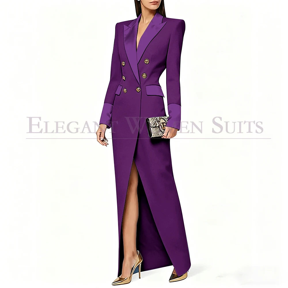 Blazer preto feminino de alta qualidade, com lapela de pico e abotoamento duplo, casaco longo da moda, peça única, luxuoso, estilo Dubai.