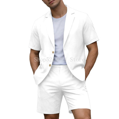Conjuntos para Homens Blazer de Manga Curta e Calças Curtas Leves para Casamento, Festa, Negócios e Trajes Formais