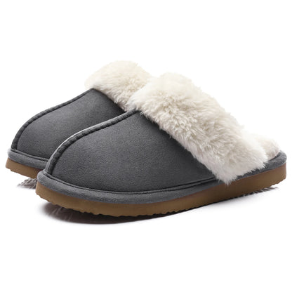 Chinelos de algodão evshine-luxuoso para mulheres, chinelo interior macio, espuma de memória confortável, sapato plano de pele ao ar livre, inverno