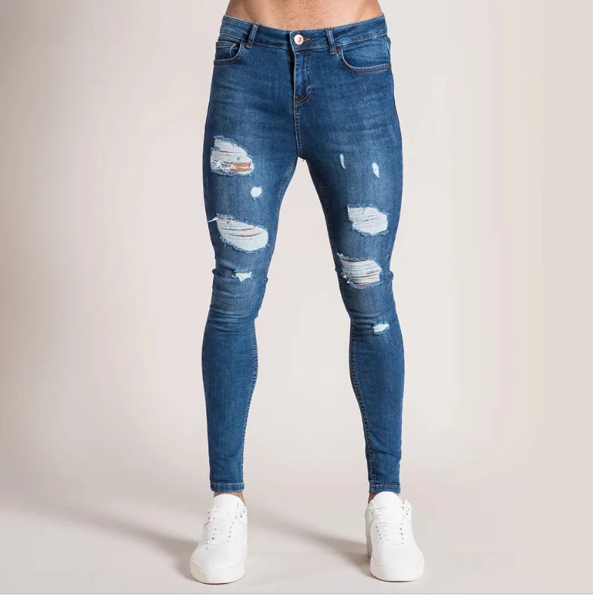 2025 New Solid Color Fashion Men Casual Pants Stretch Jeans Skinny Work Trousers Male Wash Slim Fit for Zippered Jeans Men Cloth