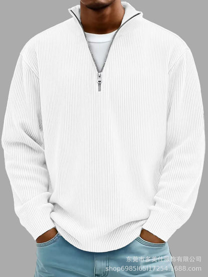 Outono/inverno nova moda masculina versátil casual gola meia zíper design veludo manga comprida camisa polo moletom