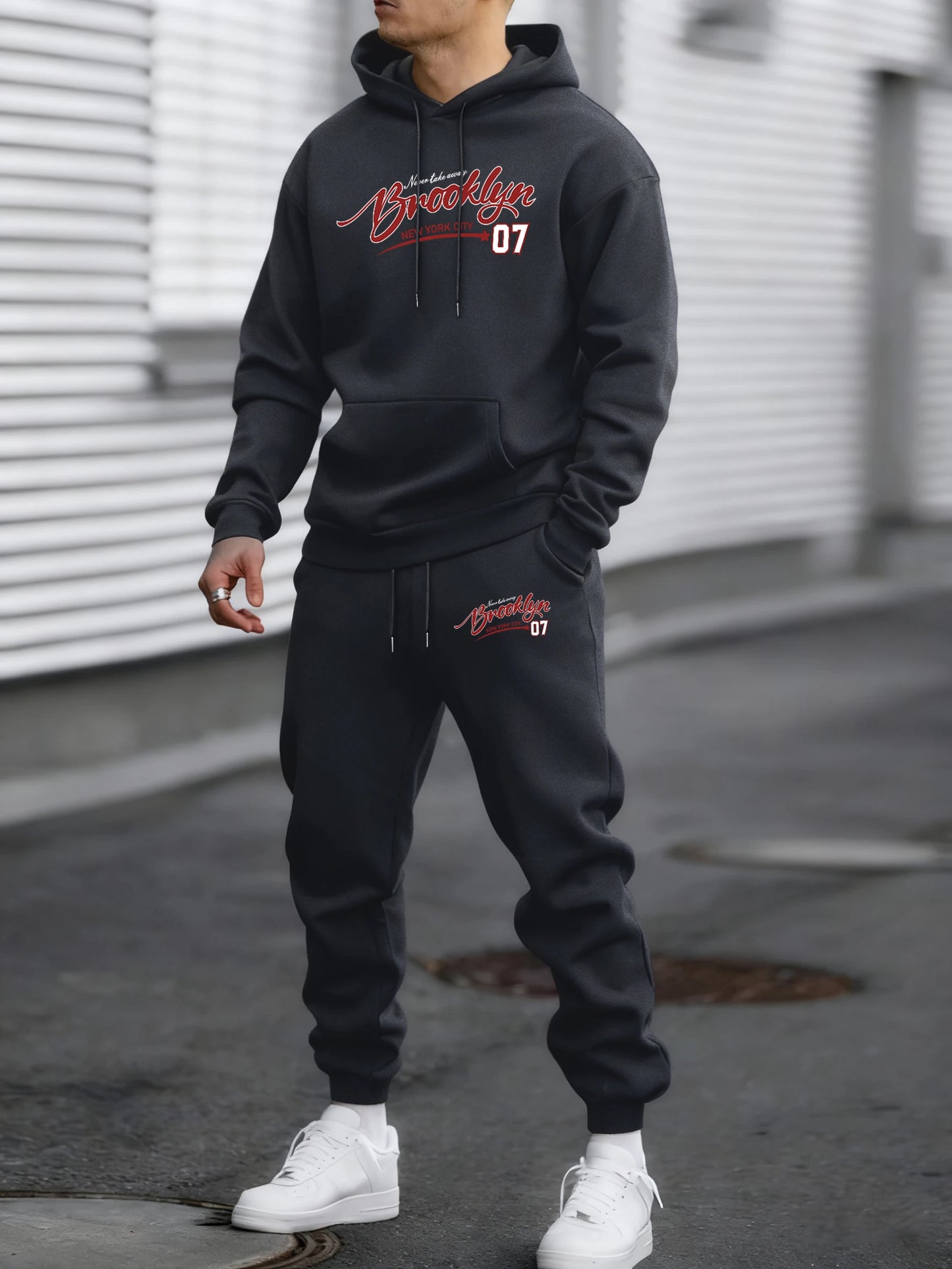Brooklyn New York City 07 Print Autumn Winter Fleece Hoodie Sportpants Suit Men Soft Fashion Sweatshirt Comfy Street Sweatpants