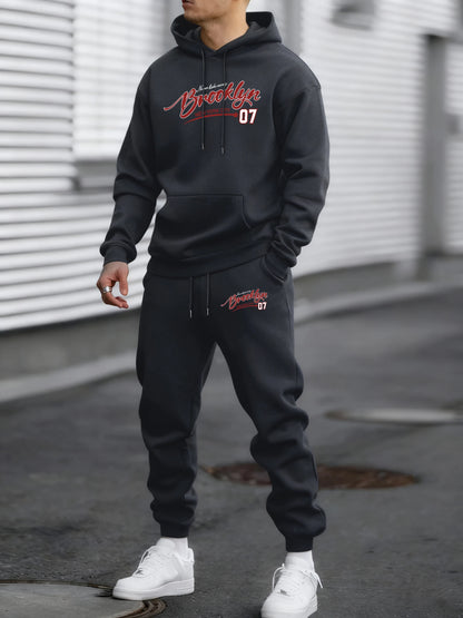 Brooklyn New York City 07 Print Autumn Winter Fleece Hoodie Sportpants Suit Men Soft Fashion Sweatshirt Comfy Street Sweatpants
