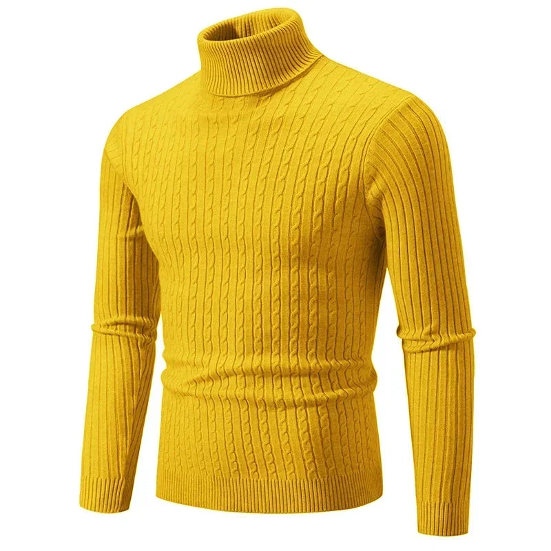 Men's High Neck Sweater Solid Color Pullover Knitted Warm Casual Turtleneck   Men Clothes