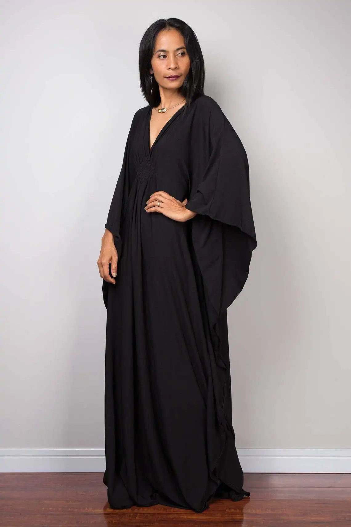 Vestidos Kaftan de Praia Plus Size para Mulheres, com Decote em V e Manga Morcego, em Cores Sólidas, Roupas de Lazer