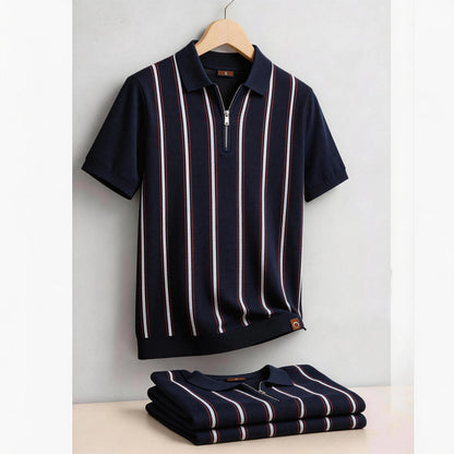 AIOPESON Men's Stripe Polo Shirt Old Money Style Short Sleeve Soft Breathable Casual Elegant Fabric for Comfortable Wear